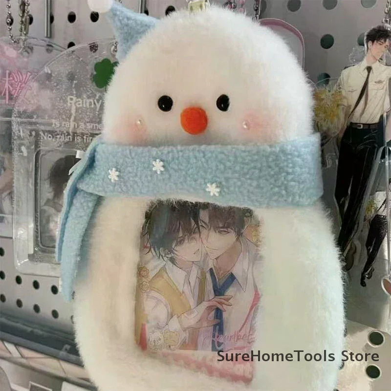 1pc Cute Snowman Plush Photocard Holder Cartoon Photo ID Credit Card Protector Kawaii Card Case for Kids Fans Portable Home Gift