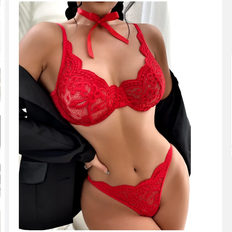 

2022 Sexy Lace Bra Set Ladies Lace Straps Bralette Push Up Underwire Lingerie Set Women Underwear Set (Bra + Panties)