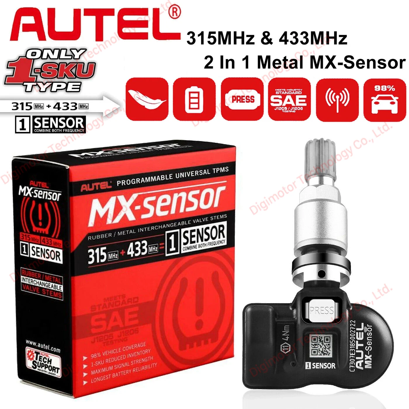 Tire Pressure Monitor Autel TPMS Sensor MX-Sensor 2 in 1 Tire Repair Tools TPMS Sensor Support Programing With TS501 TS508 Equal 433 MHZ+315MHZ