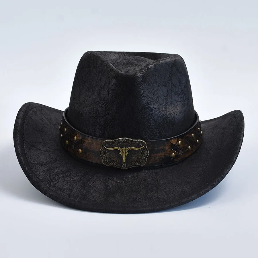 Men Women Western Cowboy Hats Faux Leather Vintage Gentleman