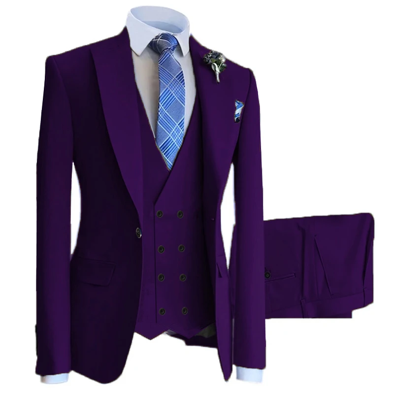 3 Pcs Set Blazers Jacket Vest Pants / Fashion New Men's Casual Business Solid Color Slim Fit Suit Coat Trousers Waistcoat