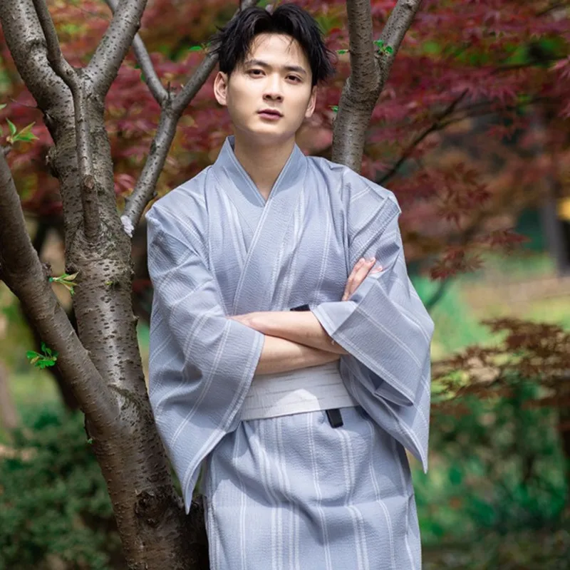 Nightgown For Men Stripe Cotton Pyjamas And Kimono Robe Men's Nightdress  Spring And Summer Autumn Japanese Kimono