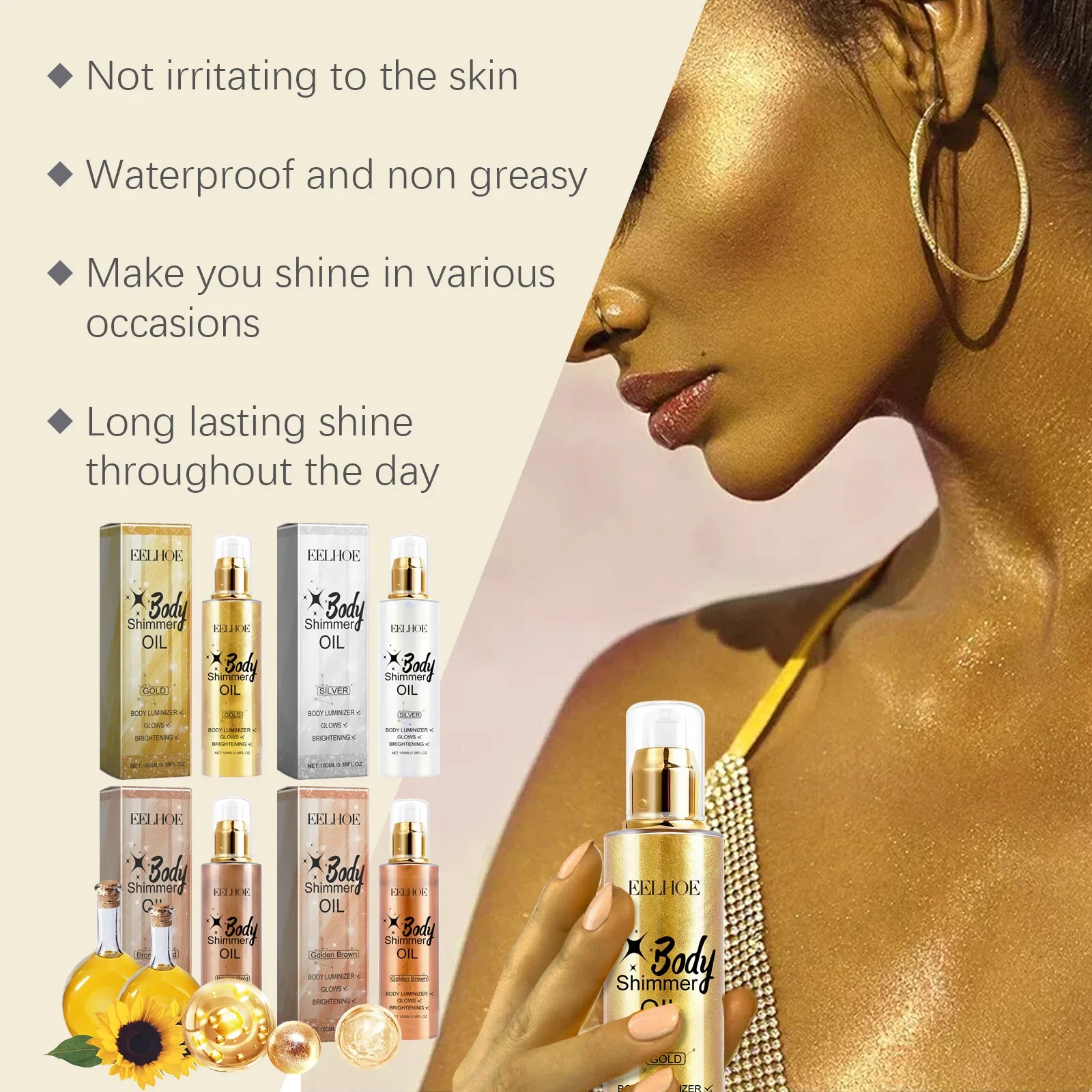 Get Your Beach Body Ready with Body Shimmer Oil: Sexy and Glowing, Long-lasting and Water-resistant Formula Natural Shine 4