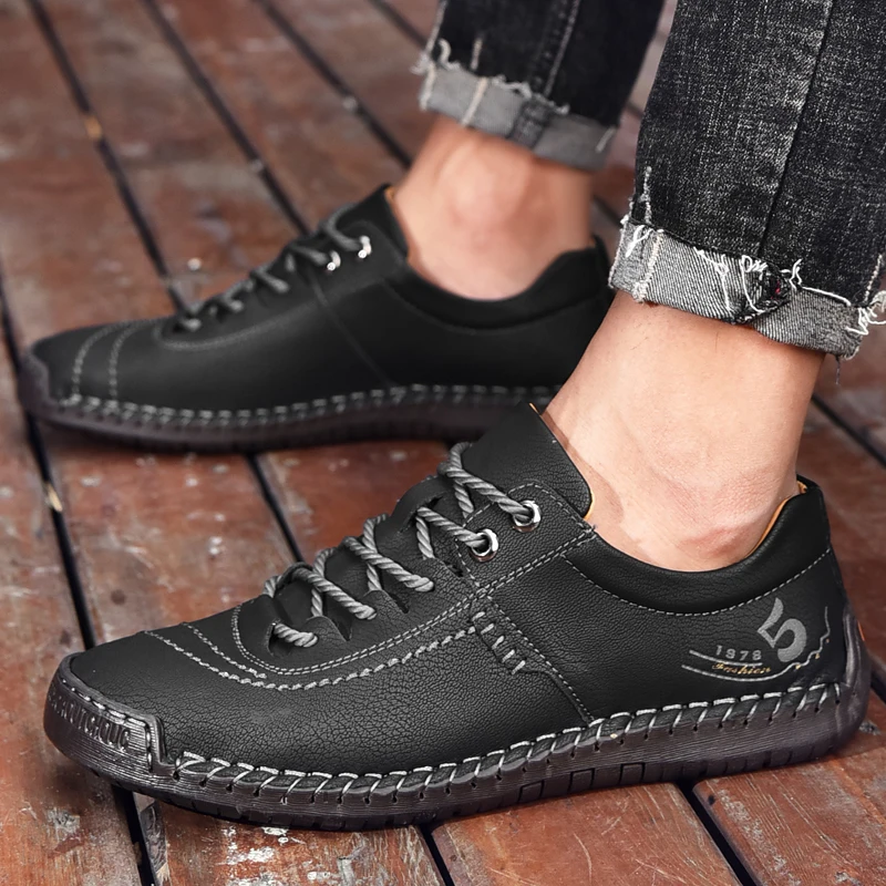 

Men's Casual Shoes genuine leather Sports Sneakers Men Fashion Board Shoes Men Lace-up Outdoor men sneakers Flats big size 48