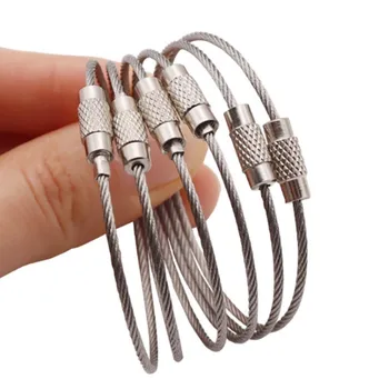 5pcs Wire Rope Key Chain Outdoor Camping Supplies Stainless Steel Backpacks Key Holder Carabiner Travel Keyring Hiking Equipment
