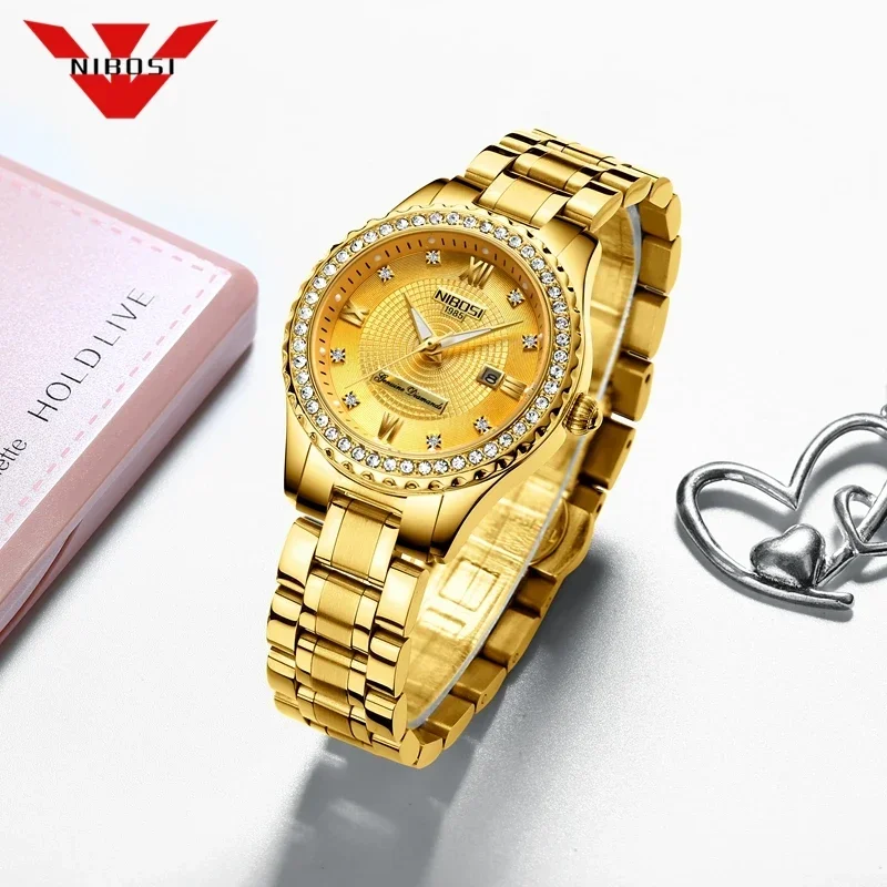 NIBOSI Top Brand Luxury Women's Watches Ladies Waterproof Gold Quartz Watch Stainless Steel Date Female Watches Fashion Dress