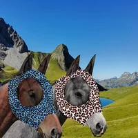 1pcs Leopard Print Horse Fly Masks with Ears - Comfortable, Elastic & Durable Riding Gear for Horses 2