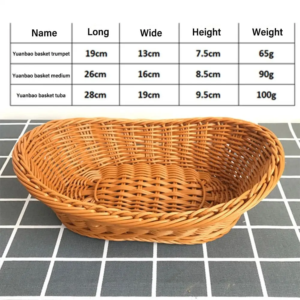 Imitate Rattan Kitchen Storage Basket Creative Brown Oval Bread Tray Living Room Vegetable Fruit Flower Organization Box 6