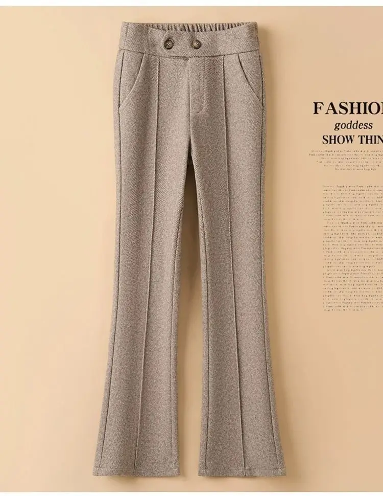 Thickened Pants Women's High-waisted Flared Pants Casual Woolen Pants Are Thin and Versatile, Loose and Fashionable Herringbone
