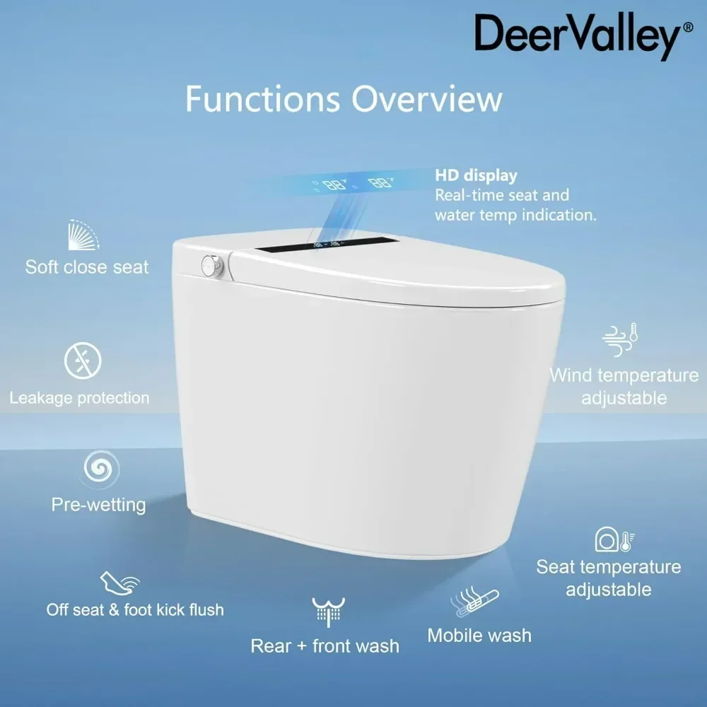 Smart Toilet, Tankless Elongated Electric 1pc Toilet with Smart Bidet, 1.28 GPF for In White with Seat Heating, Remote Control 2