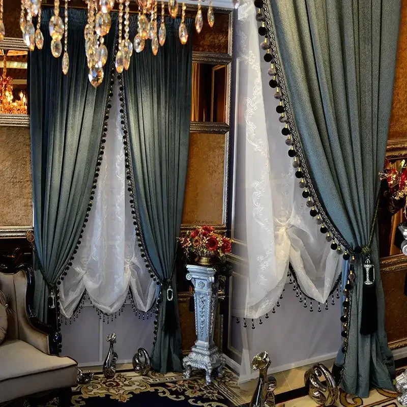 

blackout thick solid Velvet Curtain Pure Color Luxury For BedRoom Black out luxurious Drapery door bead curtains beaded curtain