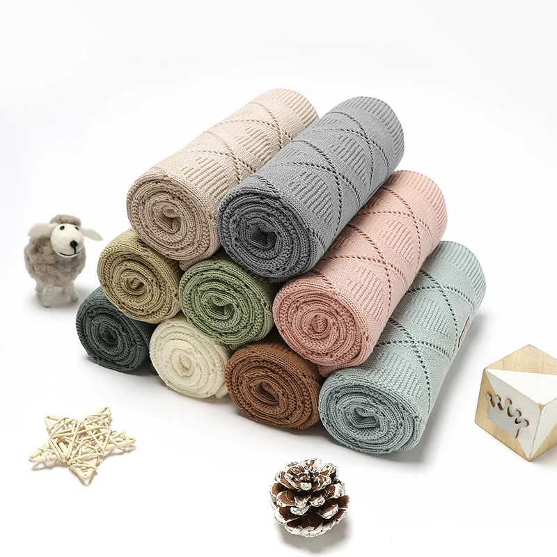 Baby Blanket Cotton Knit Newborn Boy Girl Bedding Quilt 90*70CM Infant Stroller Swaddling Fashion Solid Loving Plaids Super Soft 6