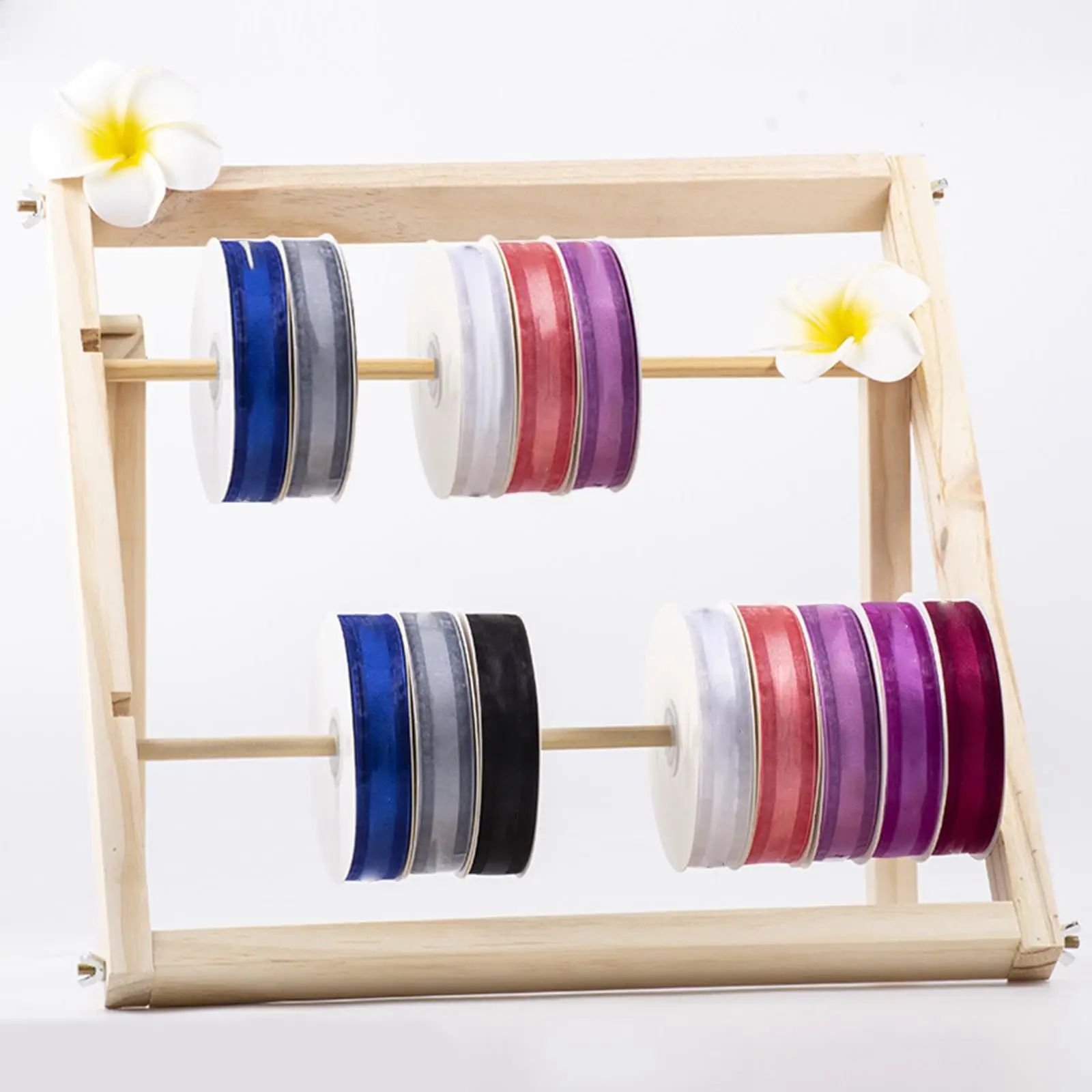 Wooden Ribbon Holder 2 Tier Ornament Organizer Easy to Use Craft Durable Stable DIY for Home Sewing Thread Spool Braiding Hair