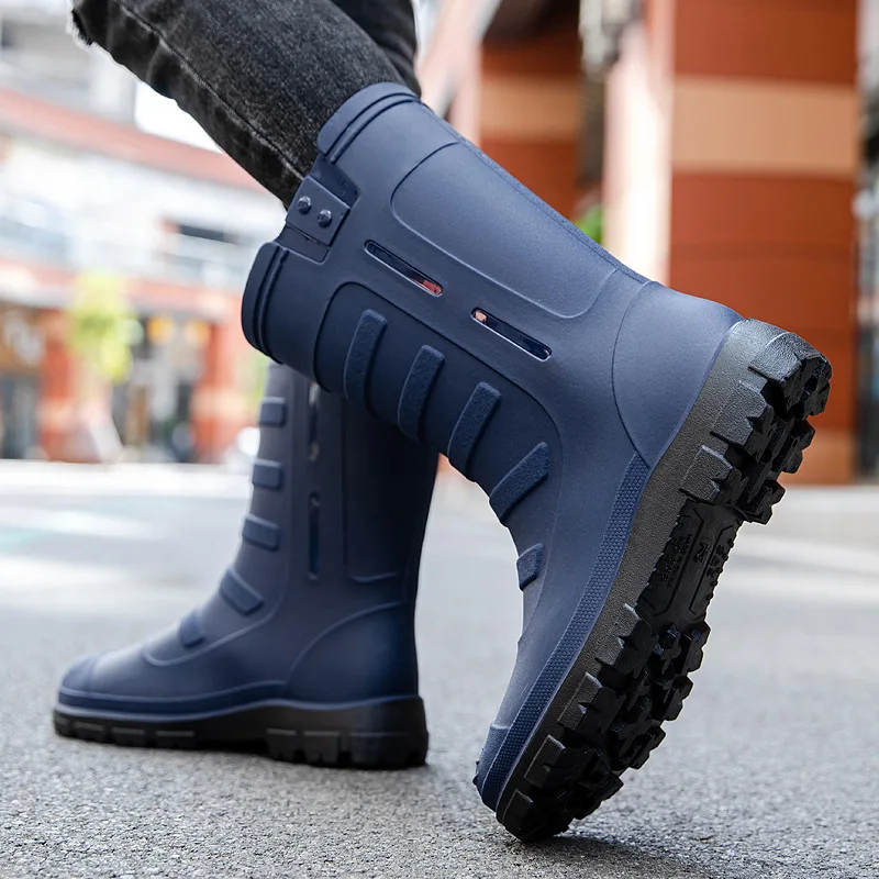 Winter New Fashion Knee-High Warm Rain Boots Men Outdoor Anti-slip  Waterproof PVC Shoes Couple's Mid-Calf Water Shoes