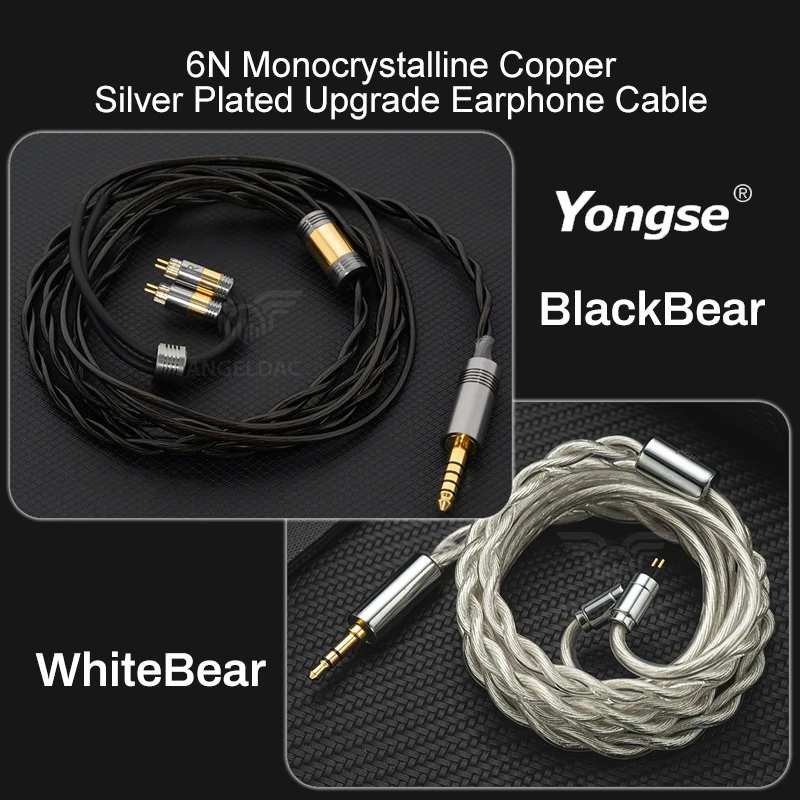 YONGSE BlackBear WhiteBear 6N Monocrystalline Copper Silver Plated Upgrade Earphone Cable Gold Plated Plug for 7HZ TANGZU SIMGOT