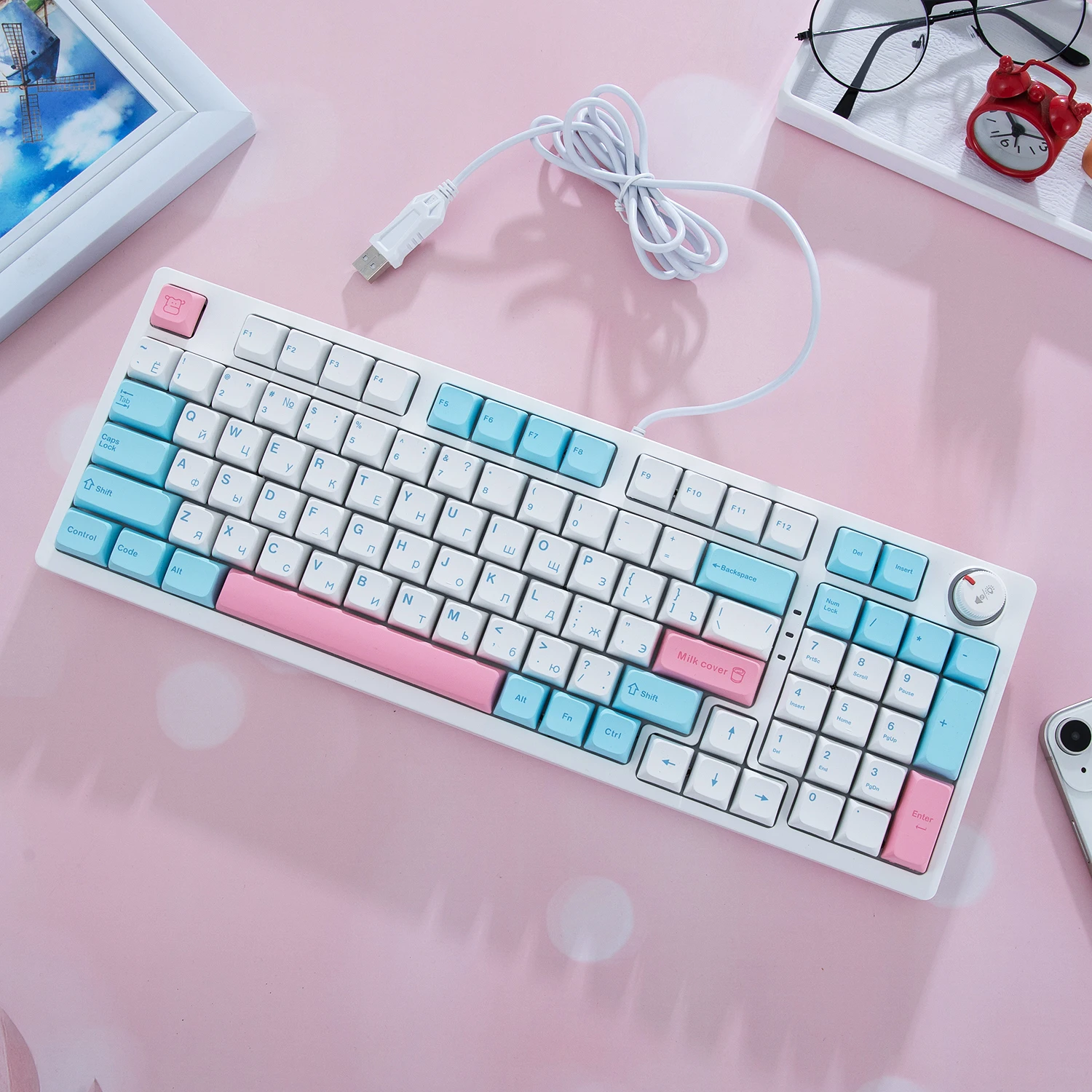 Eva-02 russo teclado mecânico, luz de fundo