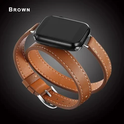 Elegant Double Tour Leather Strap for Apple Watch - Fashion Correa (Brown)