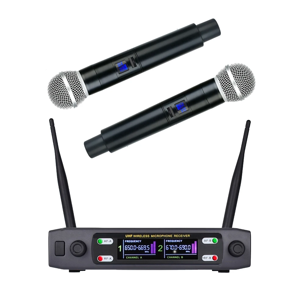Sistema Microfonico Wireless Professionale A 2 Fili Per Livestreaming Stage Sing Karaoke Micwl Mc208