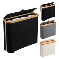 Bamboo Handle Toilet Paper Container Waterproof Toilet Paper Storage Basket with Lid Capacity Organizer for Bathroom Easy 2