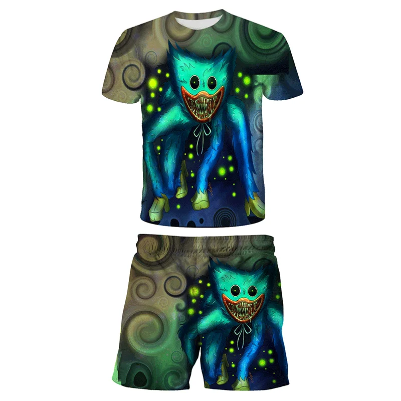 New Video Game Poppy Playtime T-Shirt + Pants 2 Pcs Suit Cartoon Children Clothing Sets Kids Boys Sports Suit Huggy Wuggy Shorts newborn baby clothes set girl