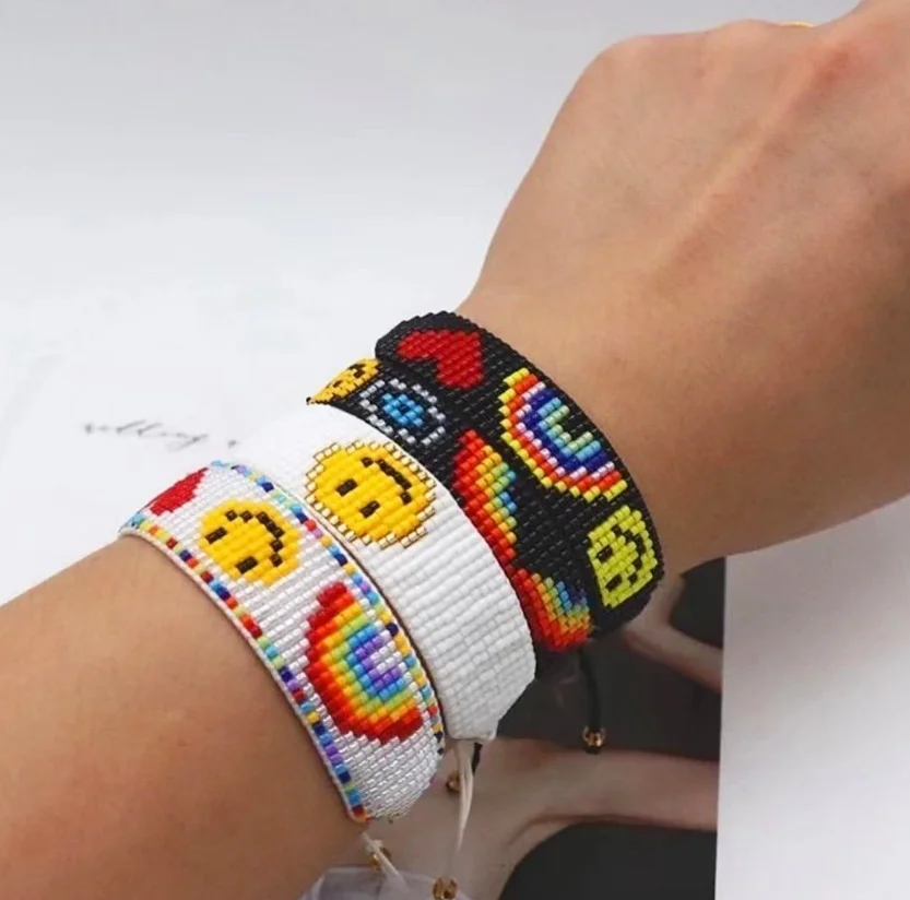 

Женский браслет с бусинами «Миюки», ювелирное изделие ручного изготовления в богемном стиле с надписью «Дружба счастливое лицо»