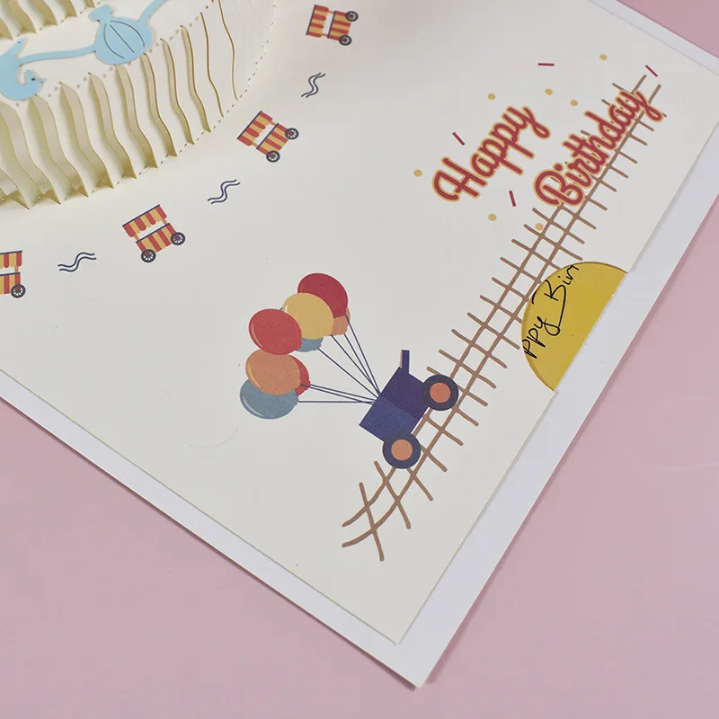 Happy Birthday Cards 3D Pop up Carousel for Kids Cute Cartoon Holiday Blessings With Envelope Children's Day