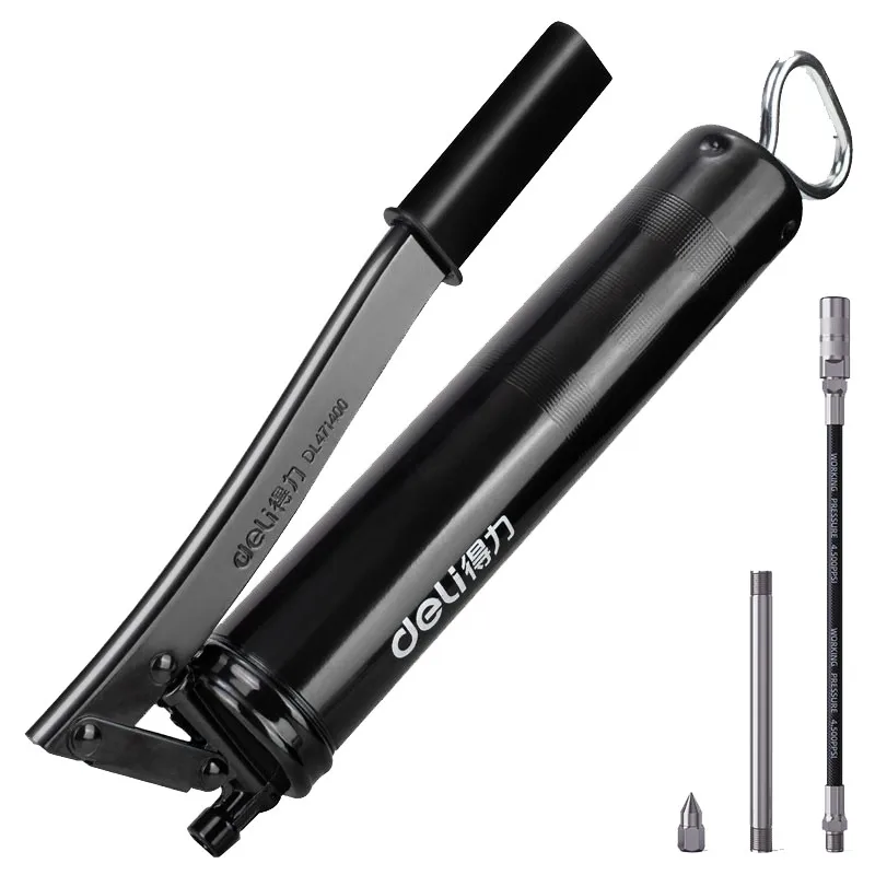 Deli 600cc high pressure labor-saving aluminum alloy Grease gun portable fuel injector suitable for various automotive lubricant portable mini bicycle pump cycling hand air pump for mountain bike highway vehicle various balls motorcycle bicycles accessories