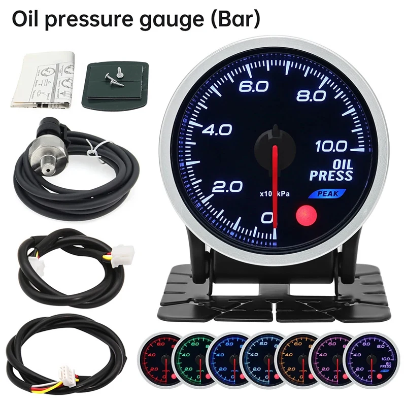 

1Set 7 Colors Backight 52Mm Boost Gauge Manometre Pression Turbo Fuel Oil Press Oil Temp 12V Black