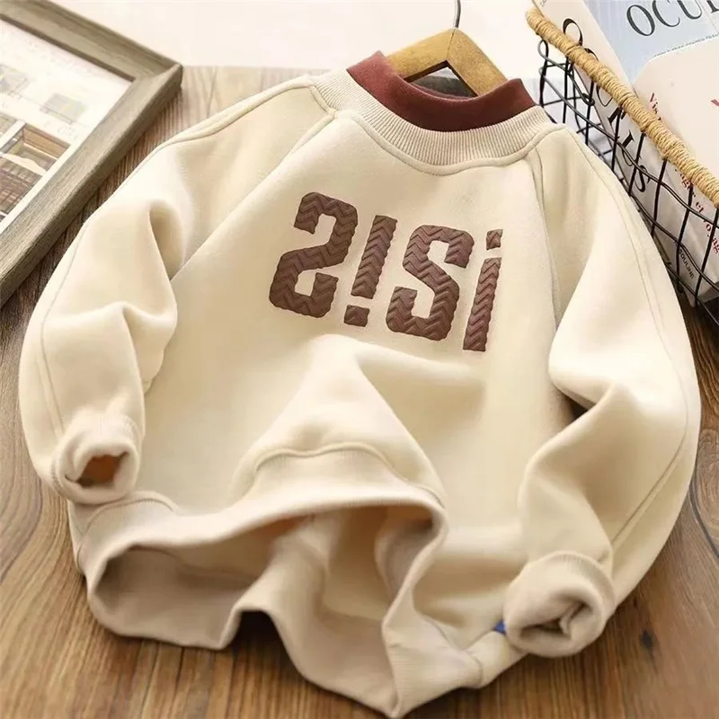 Thick Hooded Sweatshirt Coat Winter Big Kids Clothes Padded Warm Hoodie Baby Boys Girls Letter Pullover Casual Tops 4-14 Years