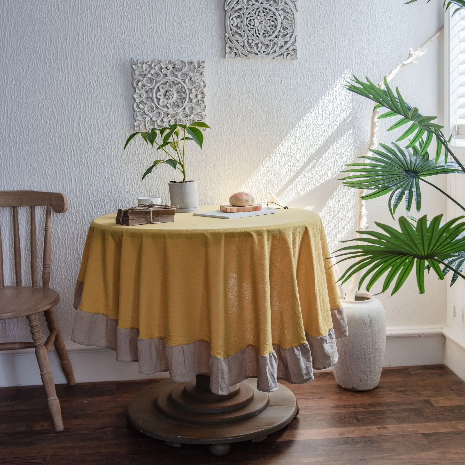 French Romantic Ruffle Cotton Linen Tablecloth - Retro Party Decoration