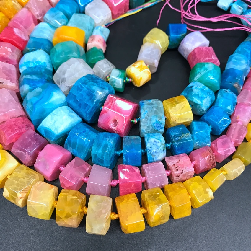 Large Size Colourful Dragon Veins Agates Faceted Nugget Loose Beads,Rainbow Natural Onxy Graduated Necklace for Jewelry Making