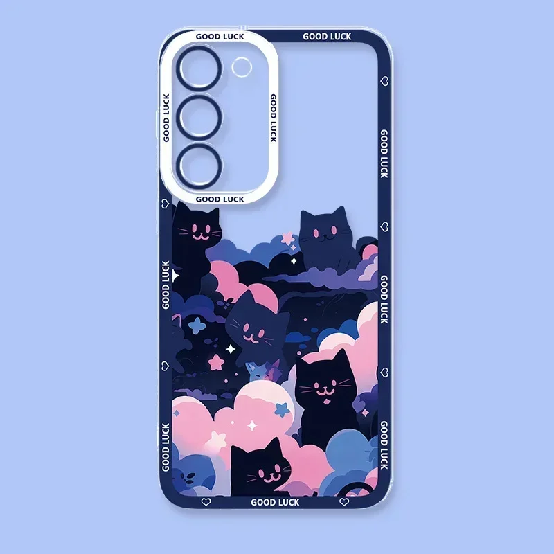 Whimsical Starry Night Black Cat Phone Case - Artistic Clear Cover Design