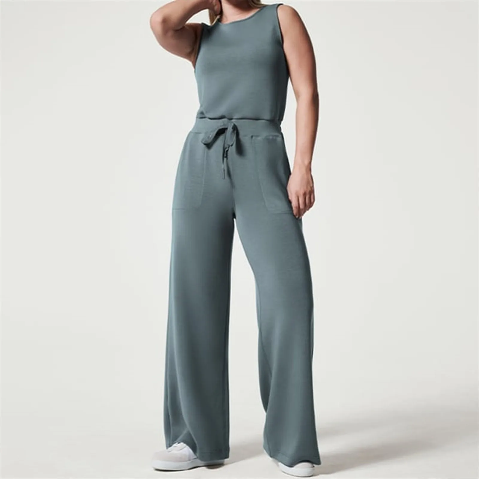 2023 New Jumpsuits for Women Casual Air Essentials Jumpsuit Ladies Summer Sleeveless Jumpsuit with Pockets Belted Wide Leg Pant long sleeved summer drawstring pockets waisted single breasted cardigan ladies sets new fashion female suit women loose jumpsuit