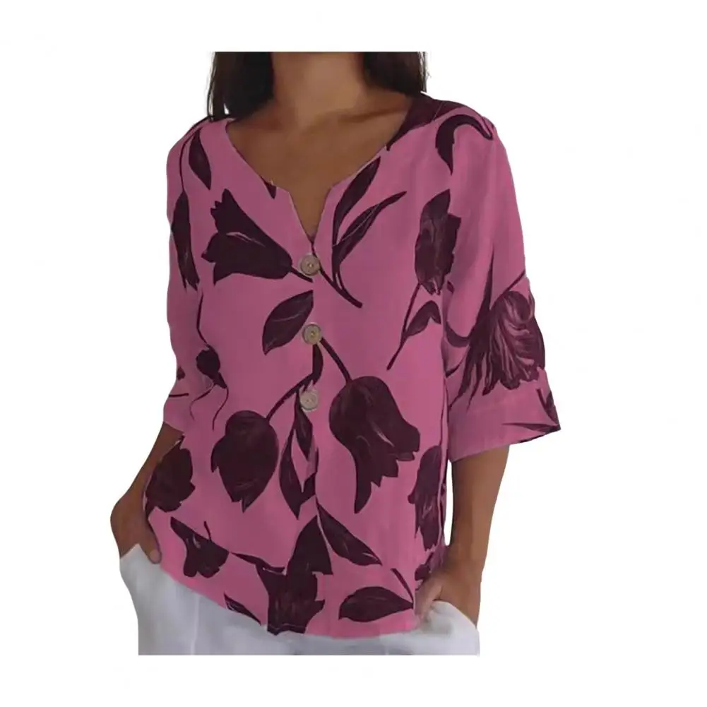 

Women Shirt Floral Printed V-neck Blouse Lightweight Summer Tee Casual Streetwear Top for Women Comfortable Loose Fit Blouse