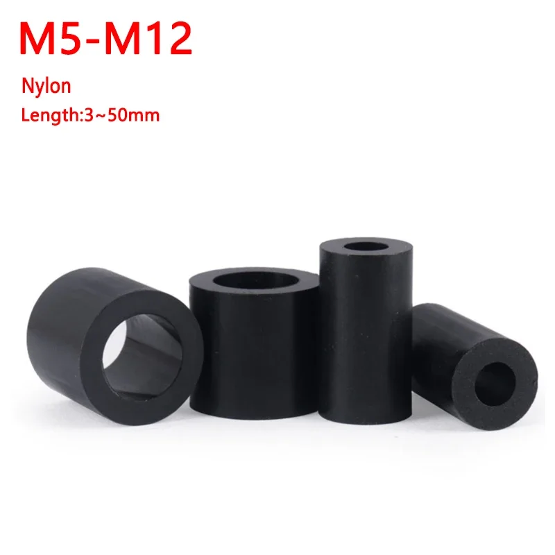 M5 M6 M8 M10 M12 Black ABS Non-Threaded Hollowed Nylon Spacer Round Hollow Standoff Washer PCB Install Board Screw