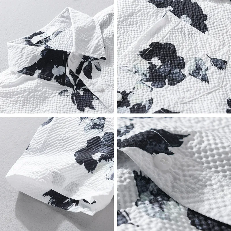 Men's Hawaiian Shirts Short Sleeve Beach Shirt Vacation Button Down Shirts Relaxed Fit Bubble Texture Casual Flower Printed Tops