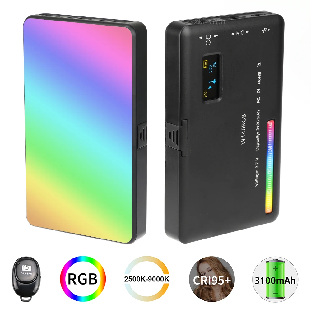 

W140 RGB LED Video Light Photography Camera Fill Light CRI95+ 2500K-9000K LCD Display Cold Shoe for Vlog Live Streaming Video