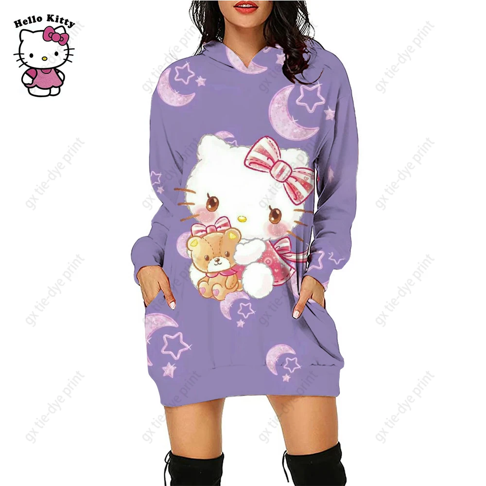 

Платье с капюшоном с 3D-принтом Hello Kitty, Лидер продаж, летняя японская одежда в полоску с кулиской, свитшот, пуловер