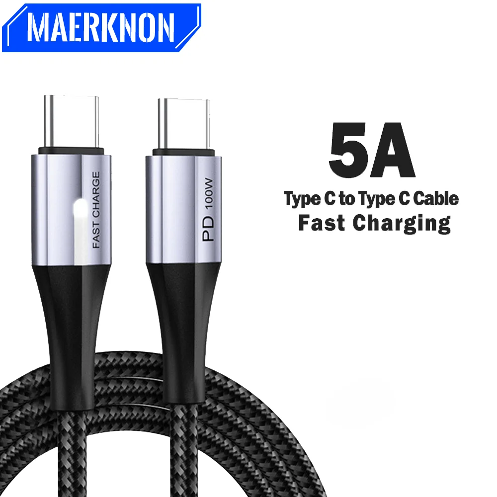 

5A USB C to USB Type C Cable LED PD Fast Charge Data Sync Cable For Samsung Xiaomi Phone Fast Transfer Charging Data Cable