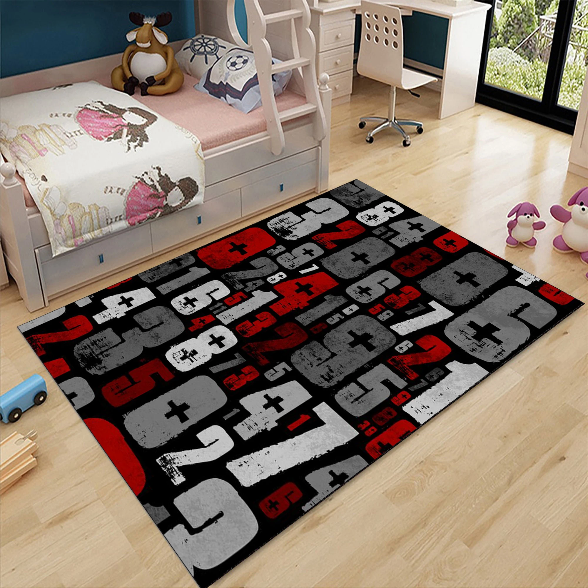

Arabic Numeral Pattern Process Art Rug for Bedroom Living Room Flannel Mats Home Decor Non-Slip Floor Pad Rugs