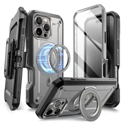 Rugged Full - Body Phone Case with Built - in Screen Protector, Kickstand, and Belt - Clip for Pc + tpu (TiGray)