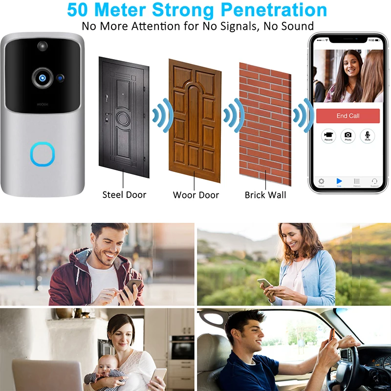 Smart WIFI Doorbell Camera IR Night Vision Wireless Security Camera Rainproof Outdoor Door Bells For Apartments Door Phone Rings door phone intercom