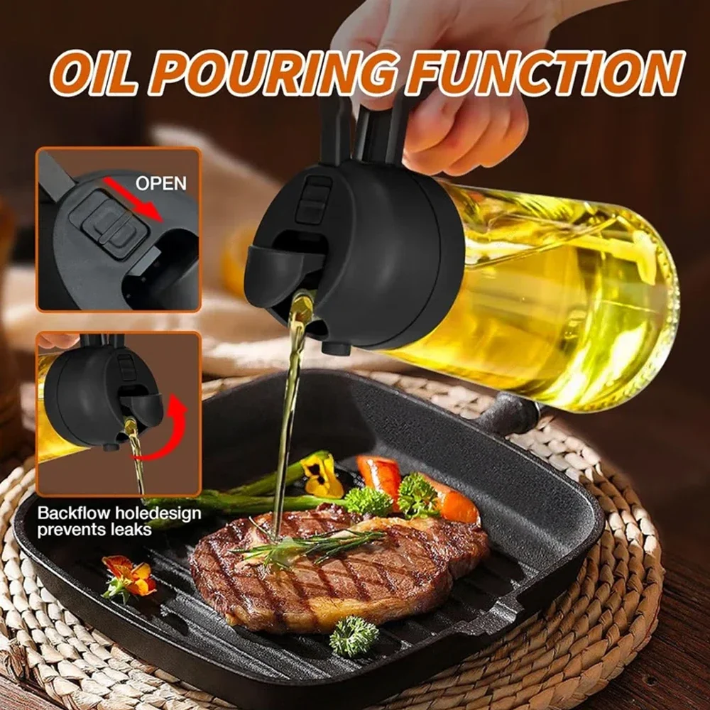 1-4Pcs 2in1 Oil Sprayer Bottle Plastic BBQ Cooking Oil Dispenser Olive Oil Pourers Sprayer Kitchen Baking Mister Vinegar Bottle 2
