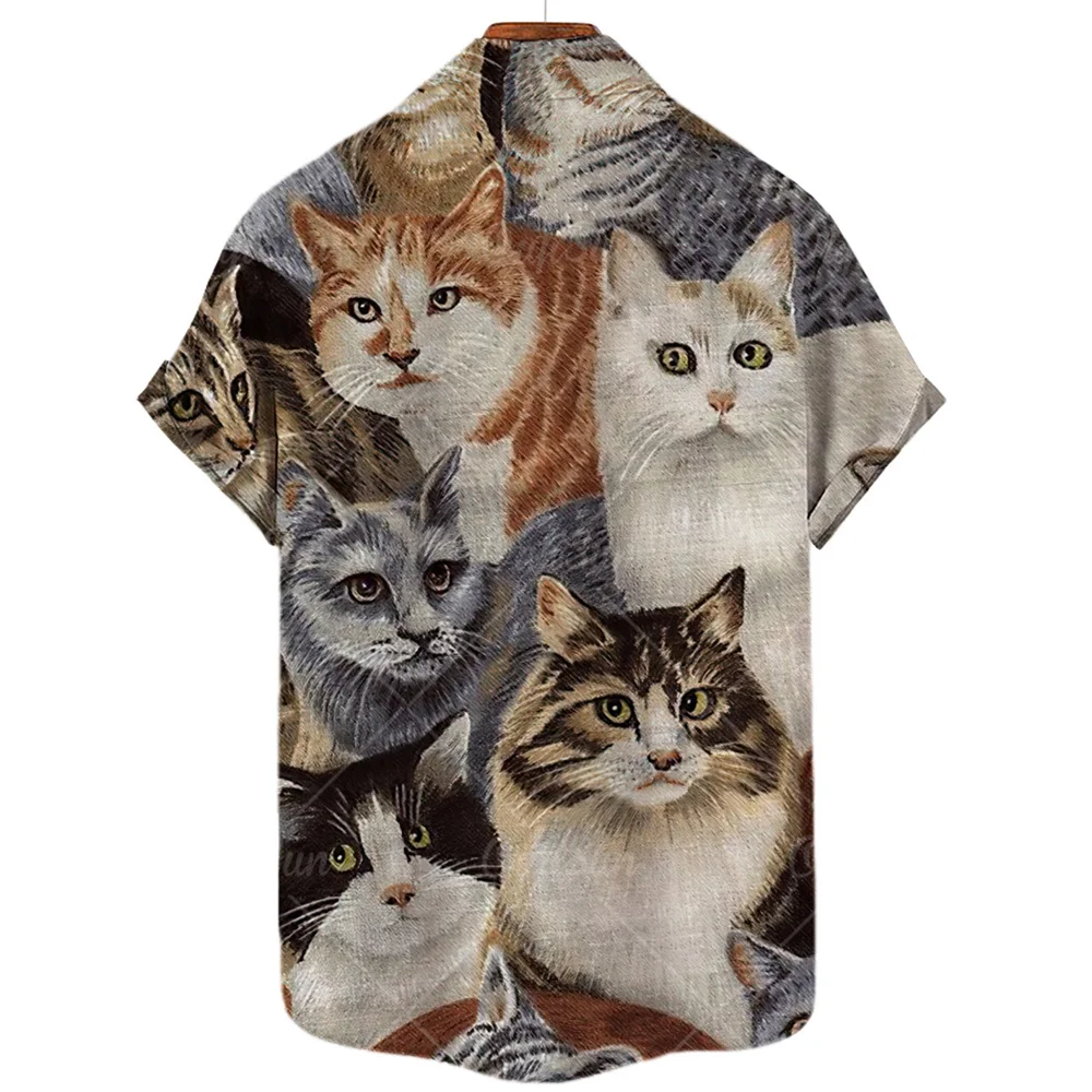 2023 men's shirt animal cat print shirt pattern T shirt fashion short sleeved Harajuku shirt
