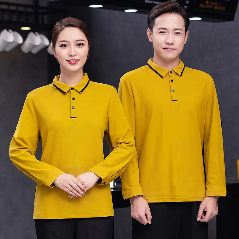 

Hotel Waiter Workwear Long-Sleeved T-shirt Autumn and Winter Western Hot Pot Restaurant Baking and Barbecue Front Office Cashier