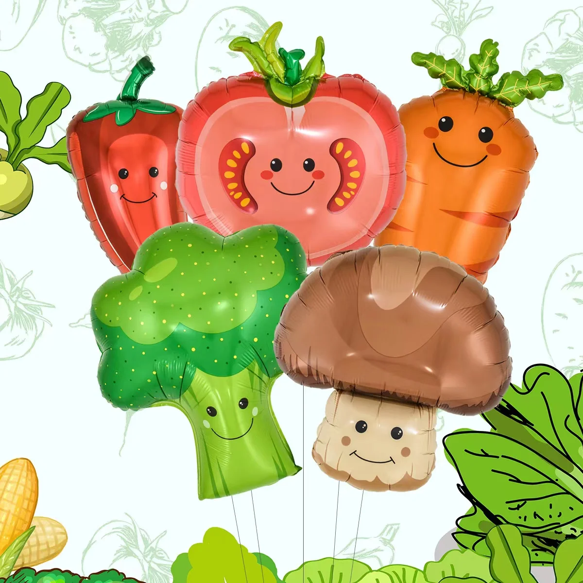 Neue Gemüse Aluminium Film Ballon Pilz Pfeffer Tomaten Karotten Brokkoli Ballon Geburtstag Szene Dekoration kinder Spielzeug Ball – Detail 1