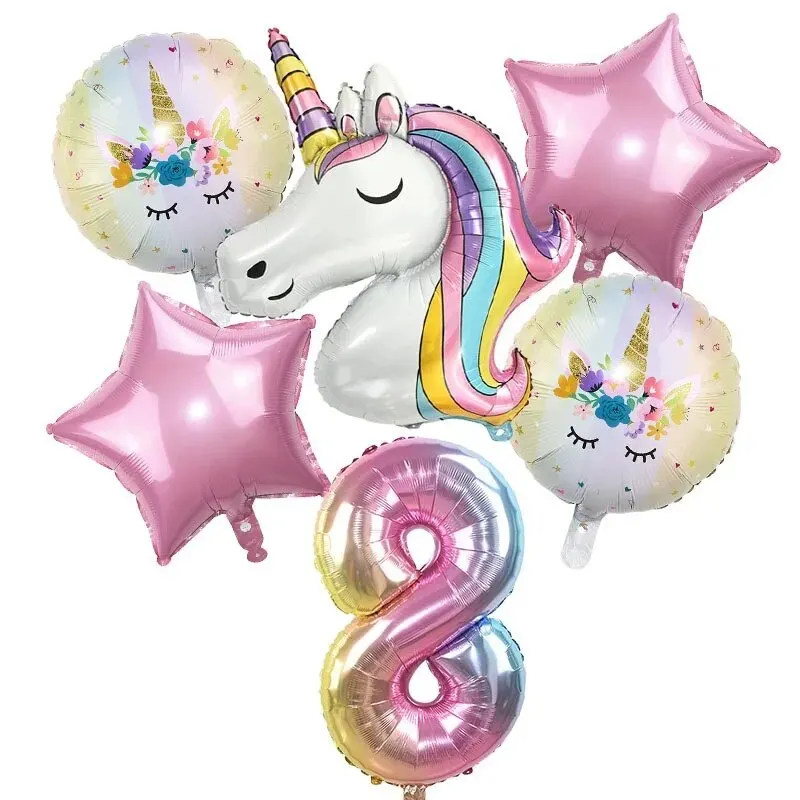 Foil Birthday Balloons 1Set Rainbow Unicorn Balloon 32 Inch Number Foil Balloons 1st Kids Unicorn Theme Birthday Party Decorations Baby Shower