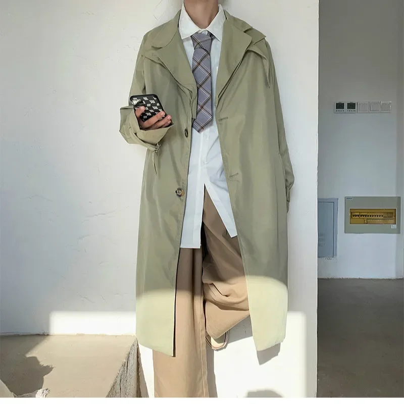 Long Sleeves Solid Color Jacket Trench Casual Male Fashion Wild Loose Streetwear New Thin Windbreaker Men Winter Fall Long Coat