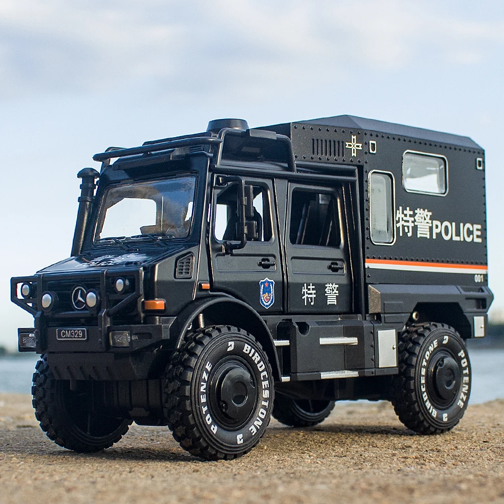Unimog-子供用車モデルu4000,金属製のおもちゃ,警察,オフロード車