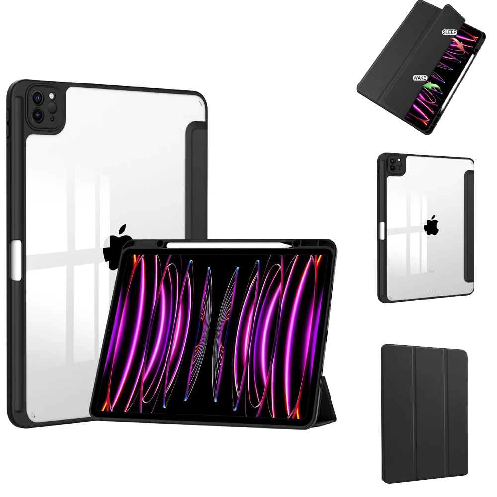 Premium Trifold Stand Back Shell Case with Pencil Holder